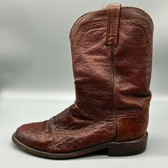 1883 by Lucchese Brown Leather Ostrich Mid Calf Boots - Picture 4 of 12
